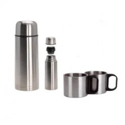 Excellent Houseware RVS Thermoskan/isoleerkan Met Twee Bekers 1 Liter - Thermoskannen