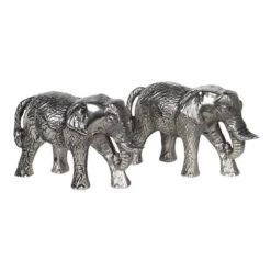 Clayre & Eef Peper En Zout Stel Set Van 2 Olifant 11x4x7 Cm Zilverkleurig Aluminium Zout En Peper Strooiset