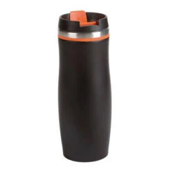 Merkloos RVS Warmhoudbeker/isoleerbeker Zwart Met Oranje 400 Ml - Thermosbeker