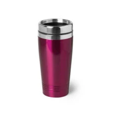 Merkloos RVS Warmhoudbeker/warm Houd Beker Metallic Fuchsia Roze 450 Ml - Thermosbeker