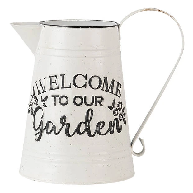 Clayre & Eef Decoratie Kan 26x17x25 Cm Wit Metaal Rond Welcome To Our Garden Wit 3 Clayre & Eef Decoratie Kan 26x17x25 Cm Wit Metaal Rond Welcome To Our Garden Wit