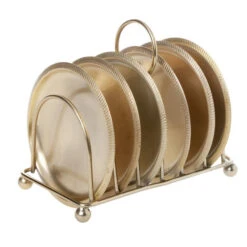 Set Van 6x Ronde Glazenonderzetters Goud In Houder 10 X 10 Cm - Glazenonderzetters