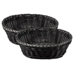 2x Stuks Ovale Broodmanden/serveermanden Zwart Kunststof L25 X B20 X H8 Cm - Broodmand