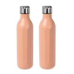Excellent Houseware 2x Stuks RVS Thermosflessen / Isoleerflessen Voor Onderweg 500 Ml Pastel Oranje - Thermosflessen