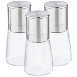 CHI Set Van 3x Stuks Kruidenmolen/pepermolen/zoutmolen RVS/glas Transparant/zilver 13 Cm - Peper En Zoutstel