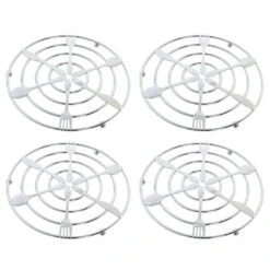 4x Stuks Metalen Pannenonderzetters Rond Zilver Met Bestek Patroon 20 Cm - Panonderzetters