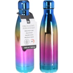 Excellent Houseware 2x Stuks RVS Thermosflessen / Isoleerflessen Voor Onderweg 500 Ml Metallic Gekleurd - Thermosflessen