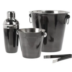 Excellent Houseware RVS Barset / Cocktailset / Giftset Met Cocktailshaker 4-delig Zwart Glans - Cocktailshakers