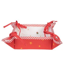 Clayre & Eef Broodmand 35x35x8 Cm Wit Rood Katoen Vierkant Notenkrakers Cadeau Keuken Wit Cadeau Keuken