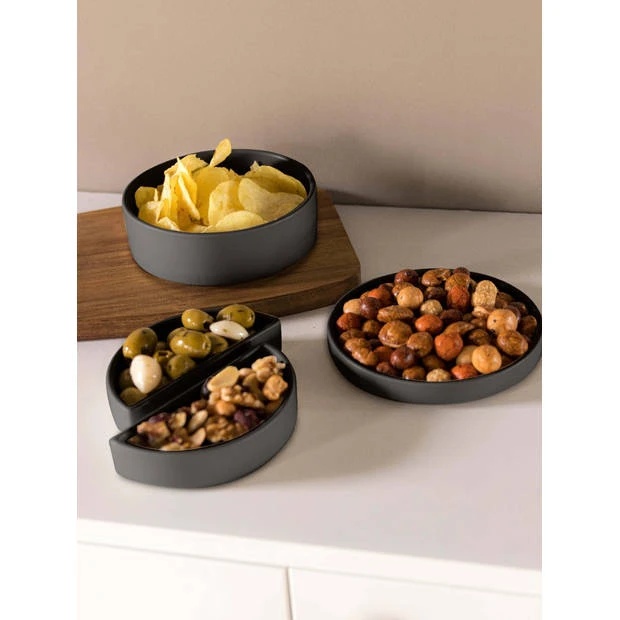 Gusta Serveerset Ø14,7x8cm Zwart 4 Delig 4 Gusta Serveerset Ø14,7x8cm Zwart 4 Delig - Afbeelding 2