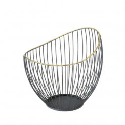 CASA DI ELTURO Fruitschaal – Opbergmand Wave Bowl – Zwart/Goud – M -Ø 22 X H18 Cm