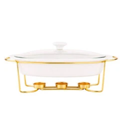 Altom Chafing Dish En Warmhoudbak Van Porselein Ovaal 1.4L Goud / Wit