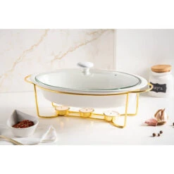 Altom Chafing Dish En Warmhoudbak Van Porselein Ovaal 1.4L Goud / Wit -Keukendrank Winkel 3899624 8d67ced5