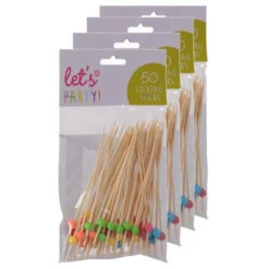 Excellent Houseware Cocktailprikkers Met Balletje - 200x Stuks - Bamboe - Cocktailprikkers