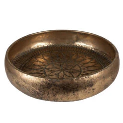 Clayre & Eef Decoratie Dienblad Ø 39x8 Cm Goudkleurig Metaal Bloem Serveerschaal Goudkleurig Serveerschaal