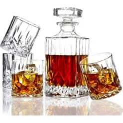 Merkloos Whiskey Karaf Met Glazen Set Van 5 0.9L Whisky Glazen Set