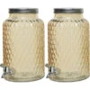 Decoris 2x Drankdispenser/limonadetap Met Kraantje - Glas - 5,5L - Oranje - Drankdispensers