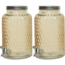 Decoris 2x Drankdispenser/limonadetap Met Kraantje - Glas - 5,5L - Oranje - Drankdispensers