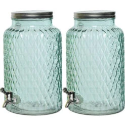 Decoris 2x Drankdispenser/limonadetap Met Kraantje - Glas - 5,5L - Lichtblauw - Drankdispensers