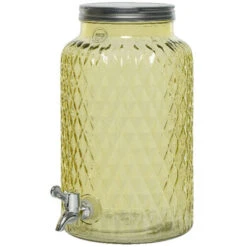 Decoris Drankdispenser/limonadetap Met Kraantje - Glas - 5,5L - Geel - Drankdispensers