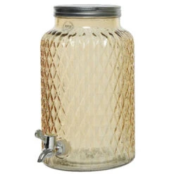 Decoris Drankdispenser/limonadetap Met Kraantje - Glas - 5,5L - Oranje - Drankdispensers