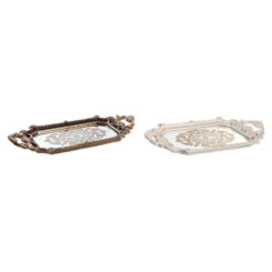 Snackdienblad DKD Home Decor 47,5 X 26,5 X 5 Cm Spiegel Gouden Wit Hars Donkerbruin Neoklassiek (2 Stuks)