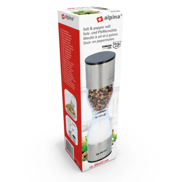 Alpina Zout En Pepermolen - 2-in-1 Molen - Ø 6 X 22 CM - Glas/ RVS 5 Alpina Zout En Pepermolen - 2-in-1 Molen - Ø 6 X 22 CM - Glas/ RVS - Afbeelding 3